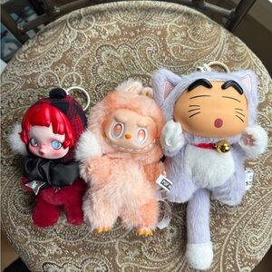 Purse charms - Labubu, skull panda, shin Chan